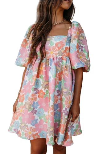 Amazon.com: Adorable A-Line Mini Dress: Pink Summer Floral