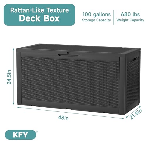 Image of 100 Gallon Waterproof Outdoor Storage Box, UV Resistant Resin Deck Box Perfect for Patio, Garden, and Pool (Black, 100 Gallon)
