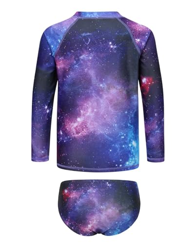 Image of Girls Two Piece Rash Guard Swimsuits Set Long Sleeve Bathing Suit with UPF 50+ Sun Protection Kids Sunsuits Swimwear Set