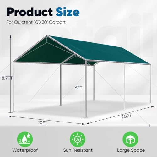 Image of Quictent 10x20 ft Heavy Duty Car Canopy Galvanized Frame Carport Outdoor Party Tent Boat Shelter with 3 Reinforced Steel Cables - Green
