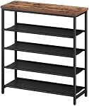 HOOBRO Shoe Rack with 4 PU Shelves, 5-Tier Shoe Storage Organizer for Closet and Entryway, Holds 12-16 Pairs of Shoes, Sturdy Metal Frame, Small Spaces, Rustic Brown and Black BF95XJ01