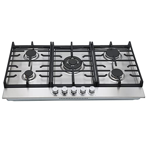 Homtone Gas Cooktop, Built-In Gas Stove With 5 Sealed Burners, 36004 Btu Total, Ng/Lpg Convertible Hob For Apartments And Indoor Use, 34 Inch (304 Stainless Steel) #TOP7