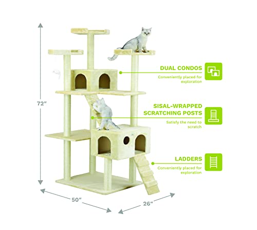 Go Pet Club Cat Tree, 50W x 26L x 72H, Beige - Thumbnail 4