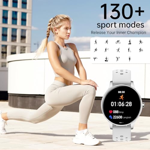 Image of Smart Watch for Women(Answer /Make Calls), 1.27 inch HD Screen Fitness Tracker with Heart Rate /Sleep Monitor, 130+ Sport Modes IP68 Waterproof Activity Tracking, Smartwatch for Android iPhone, Silver