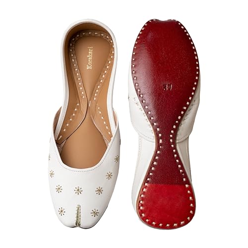 Image of KORAKARI Women's Traditional Ethnic Amber Punjabi Jutti, Leather Flat Comfortable Mojaris for Girls