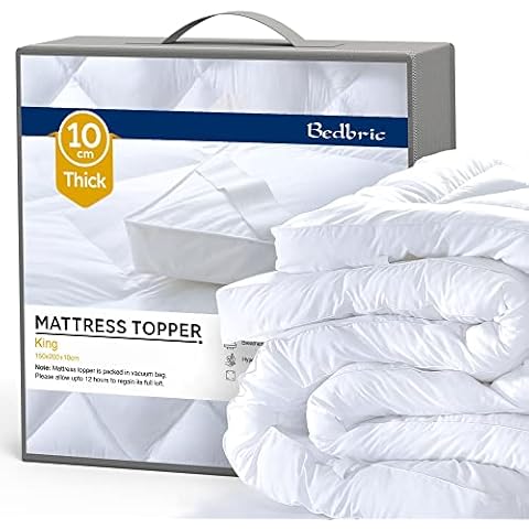 Bedbric King Size Mattress Toppers 4 Inches Thick - Soft & Fluffy Quilted King Size Mattress Topper - Hypoallergenic Mattress Topper with Elastic Straps Cover