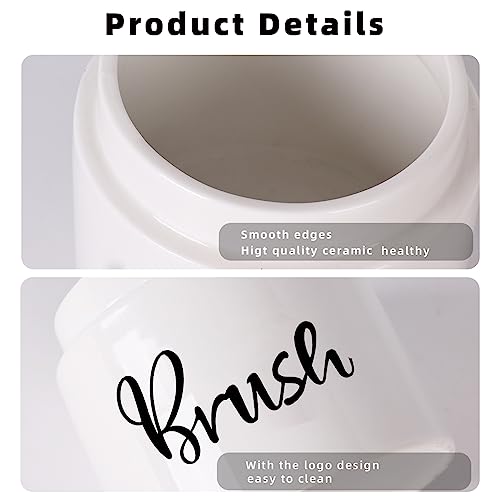 Image of Ceramic Dish Brush Holder, Farmhouse Kitchen Scrub Brush Holder Dishwashing Brush Stand, Soap Dispensing Palm Kitchen Brushes Holder, Easy to Clean (White)