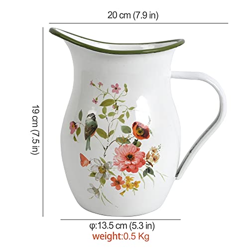 Enamel Vintage Pitcher with Wide Handle Vase for Flowers,7.9"L x 5.3"W x 7.5"H Rustic Pitcher Vase,Farmhouse Decor for Kitchen Table Centerpiece,Living Room,Bedroom (GreenF) by Quorvynne - Image 2