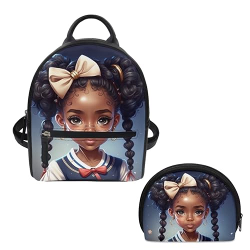 ZOUTAIRONG American Black Girls Backpack Purse Mini Backpack African Magic Princess Small Backpacks Shoulder Bag for School Travel Mini Casual Daypack Wallet Pouch Blue
