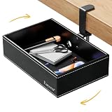 Euyona PU Leather Under Desk Organizer with 360° Rotating Clamp – for Computer Accessories, Stationery, Remote Control & Phone Storage, Black