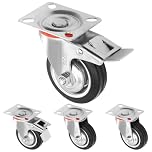 H&S® 4 x Heavy Duty 75mm Rubber Swivel Castor Wheels Trolley Furniture Caster Black