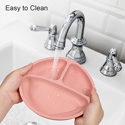 Cibeat Toddler Plates 3 Pack, 100% Silicone Suction Plates For Babies And Toddlers, Microwave And Dishwasher Safe, Bpa Free, Divided Design, Pink & Yellow & Purple #TOP4