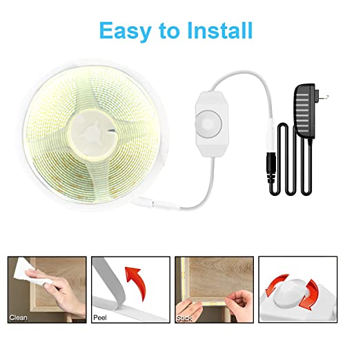 Image of DAYBETTER COB LED Strip, 16.4 ft White LED Strip Lights, Dimmable LED Light Strip 4000K Bright Neutral White, 24V, 1600LEDs, 2835 Flexible LED Tape Light for TV, Bedroom, Kitchen Cabinet, Closet
