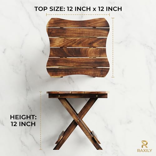 Image of Wooden Folding Side Table, Mango Wood, Square, 30 cm | Coffee Table for Living Room, Foldable Corner Table for Bedroom, Antique Finish