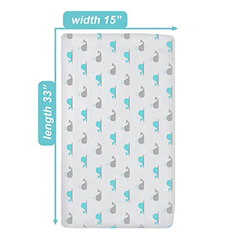 Image of TL Care 100% Natural Breathable Cotton Jersey Knit Fitted Bassinet Sheet, Aqua Whale, 15 inch x 33 inch, Soft Breathable, for Boys and Girls
