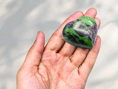 Image of Certified Ruby Zoisite Crystal Heart Palm Pebbles Stones for Anxiety Stress Relief Massage - AAA Grade Original Healing Gemstone Agate Heart Palm Stone for Yoga Meditation Spiritual