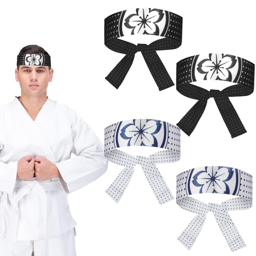 Yiaoyinnz 24 Pcs Warrior Headbands Bushido Theme Costume Supply Black and Blue Lotus Flower Hachimaki Karate Birthday Party Favors for Adults Karate Sports Sushi Cooking Kitchen Cosplay Accessories