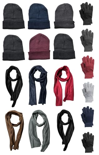 Image of 18 Piece Winter Set - Hats Gloves Scarves, for Men & Women, Bulk Cold Weather Kits