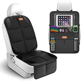 Smart eLf Car Seat Protectors for Child Seats - Kids Car Seat Protector Back Organiser for Storage - Baby Travel Kick Mats & Front/Back Seat Cover Set, Protects Upholstery From Stains & Damage