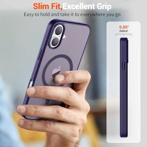 Image of SUPFINE Magnetic for iPhone 16 Plus Case(Compatible with MagSafe)(Military Grade Drop Protection) Slim Translucent Matte Shockproof with Anti-Fingerprint Phone Case,Dark Purple