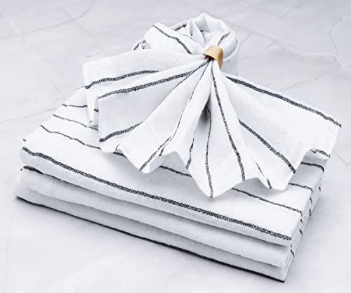 Black And White Striped Napkins - 100% Linen Napkins - Black Linen Napkins - Cloth Dinner Napkin - Machine Washable - French Striped Napkins, Farmhouse Cloth Napkin - 18 X 18 Set Of 4, Black Striped #TOP6