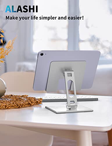 Alashi Tablet Stand For Desk, Stable Tablet Holder With Heavy And Thickened Metal Base For Large Tablet Device, Multi-Angles Adjustable And Foldable, Universal Supports 4-13.3 Inches Tablet, Silver #TOP5