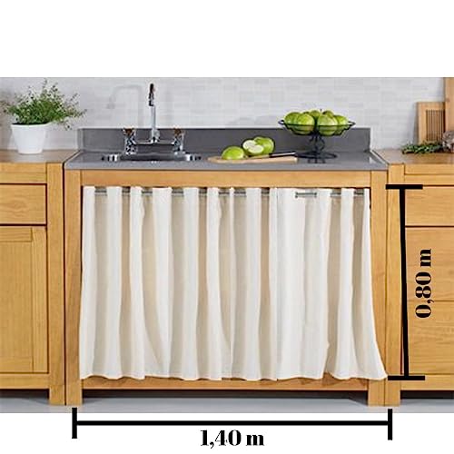 Cortina para Pia de Cozinha Impermeável 1,40 x 0,80 Preta