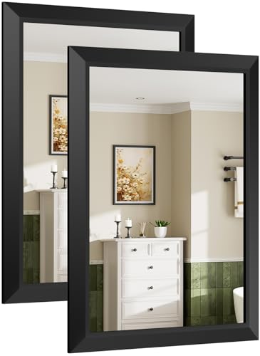 Image of Briivue 2-Pack 22x30 Inch Black Bathroom Mirror for Wall, Thick Metal Framed Rectangle Mirrors for Over Sink, Bedroom, Living Room, Entryway, Anti-Rust, HD Tempered Glass