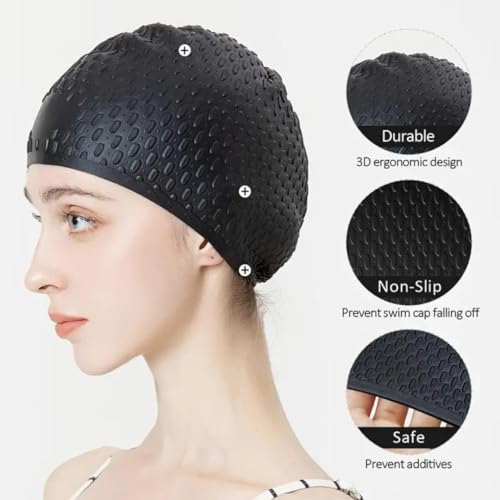 Image of First Lens Silicon Bubble Dot Swim Cap, Swimming Cap for Long & Short Hair, Cover Ears to Keep Hair Dry, Waterproof Swim Caps, Anti-Slip Comfortable -Adults Men & Women (White)