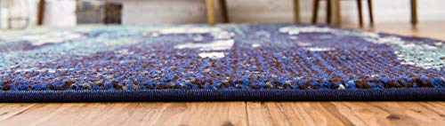 Image of Unique Loom Estrella Collection Distressed, Landscape, Abstract, Modern, Earth Tones Area Rug, 8' x 11' Rectangle, Navy Blue /Beige