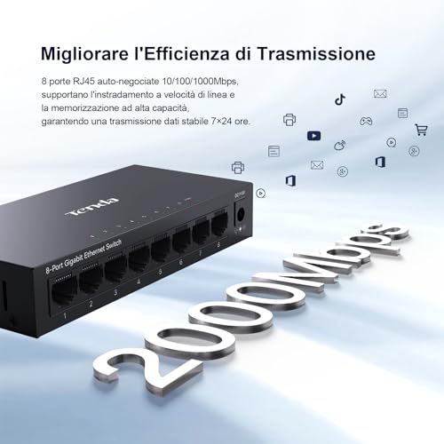 Tenda TEG1008M Switch Desktop Gigabit 8 Porte 10-100-1000 Mbps - 2