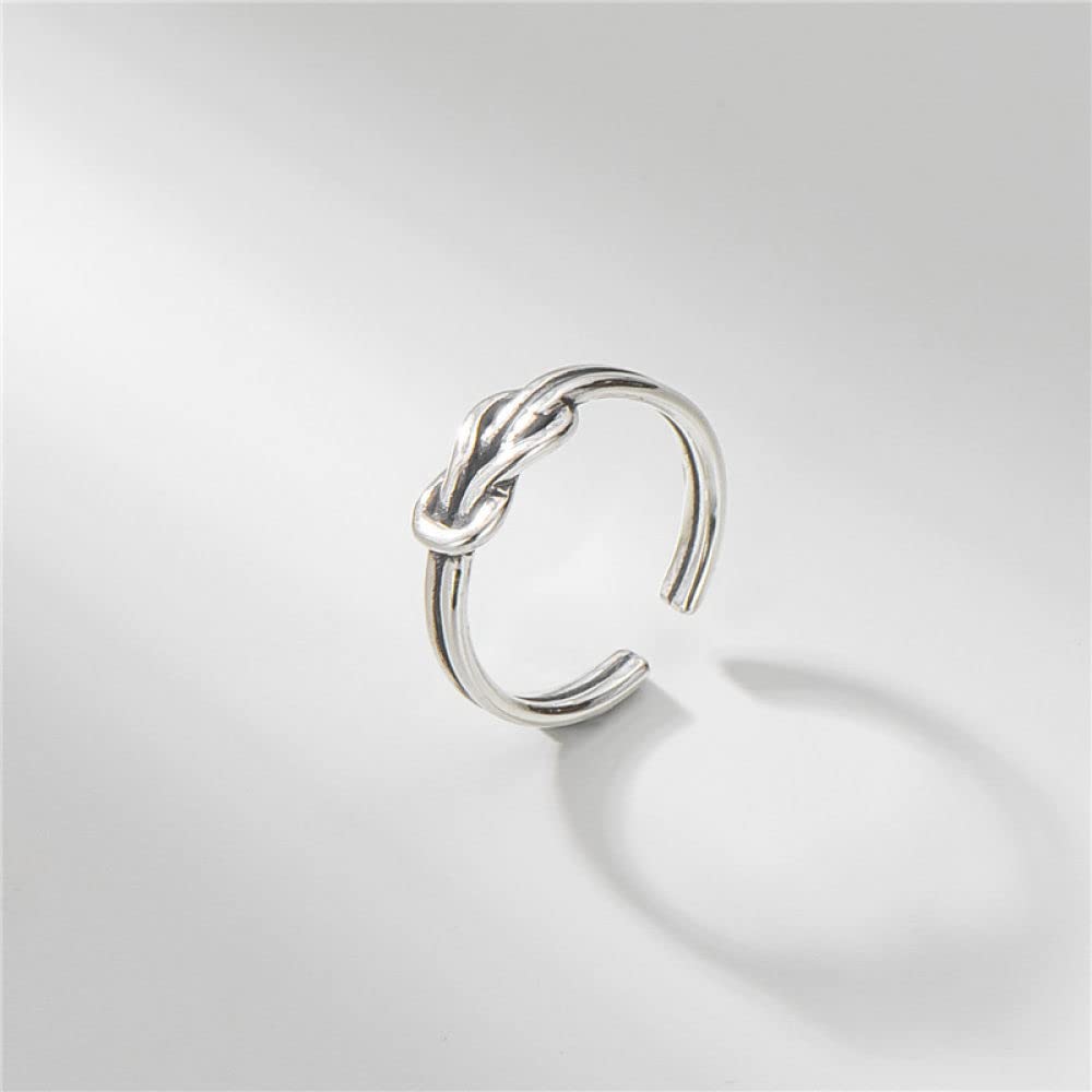 Anelli Estetici, Anello in Argento Sterling 925 Unico Semplice Moda Retro Annodato Doppio Strato Anelli Regolabili Aperti Gioielli Regali per Ragazzo Ragazza Uomo Donna