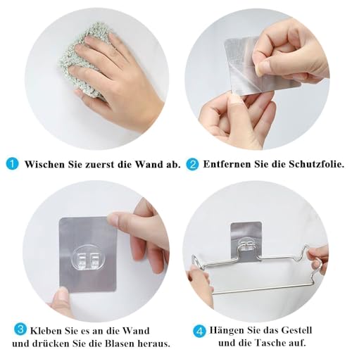 Junvaia Wandmontiert Müllsackhalter für Müllbeutel und Tüten, Müllsackständer mit Klebefolie aus Edelstahl, Müllsackhalter für Schranktüren und Schränke, Plastiktütenhalter unter der Spüle