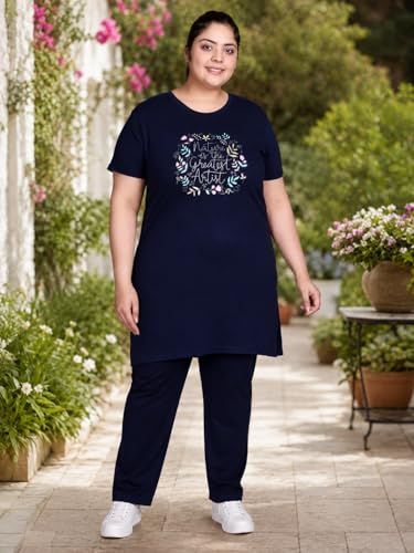 Image of In Love Women's Printed Cotton Plus Size Longline T-Shirt with Pockets | Cotton fabric - soft longline T-shirt with easy plus-size fit