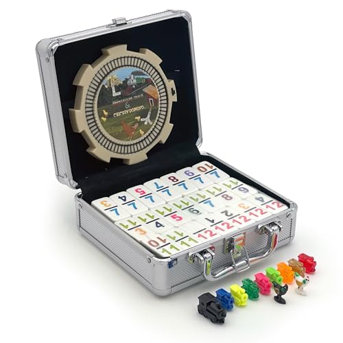 CHH Double 12 Numeral Pro Size Mexican Train & Chicken Domino Set – Aluminum Carrying Case – Complete Set with Plastic Hub, Train Markers, and...