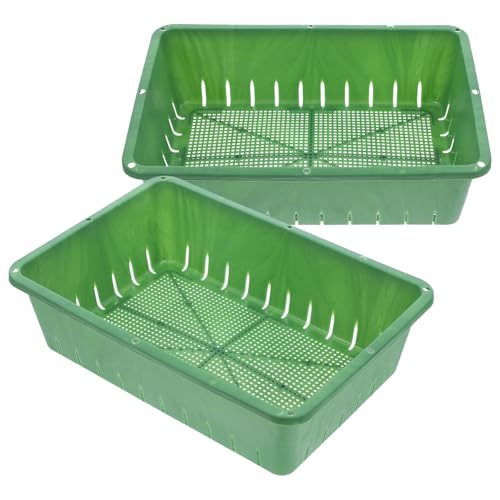 VALICLUD 2 Anzuchtschalen aus Kunststoff Stapelbar 26X18X7cm Grün Pflanzschalen für Kleine Sukkulenten und Sämlinge mit Drainage für Gesundes Wurzelwachstum Pflanzzubehör für Garten und