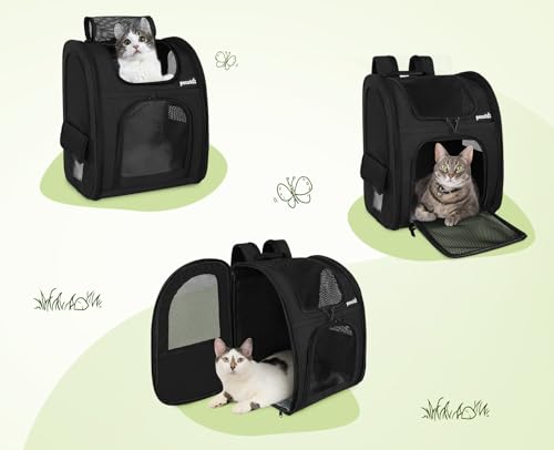 pecute Haustier Rucksack mit Netzfenster, Tragbare und Faltbare Katzentasche, Atmungsaktive und Leichte Hundetasche, Wasserdichtes Oxford-Tuch mit Viel Platz, Multifunktionales Rutschfestes Schwarz XL