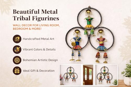 Image of Framing Hub - Handcrafted Iron Metal Multicolor Wall Art Musician Frame for Home Decor | Traditional Tribal Musical Wall Hanging for Living Room, Office & Hall