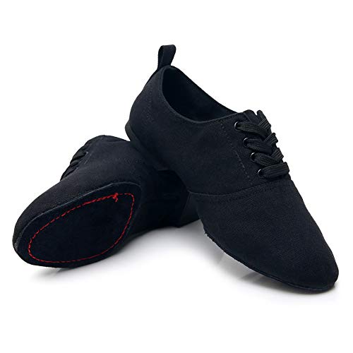JUODVMP Canvas Lace-up Dance Shoes Flat Practice Jazz Dancing Boots for Women,Model MFGDBJSX4