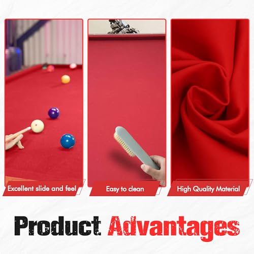 iEsstros Red 7FT Pool Table Felt for Billiard Cloth with 6 Pcs Cloth Strips and Staple Remover Kit