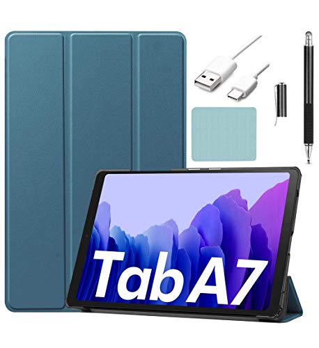 Mazepoly Accessories Bundle for Samsung Galaxy Tab A7 (SM-T500/T505/T507) 10.4-inch Tablet: Microfiber Touch Screen Stylus Pen, USB Type-C Charging Cable & Cleaning Cloth, Smart Case (Teal)