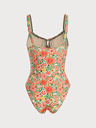 Image of BERLOOK Womens One Piece Swimsuits Floral Push Up Bathing Suit Sexy Tie Slimming Swimsuits for Women Swimwear