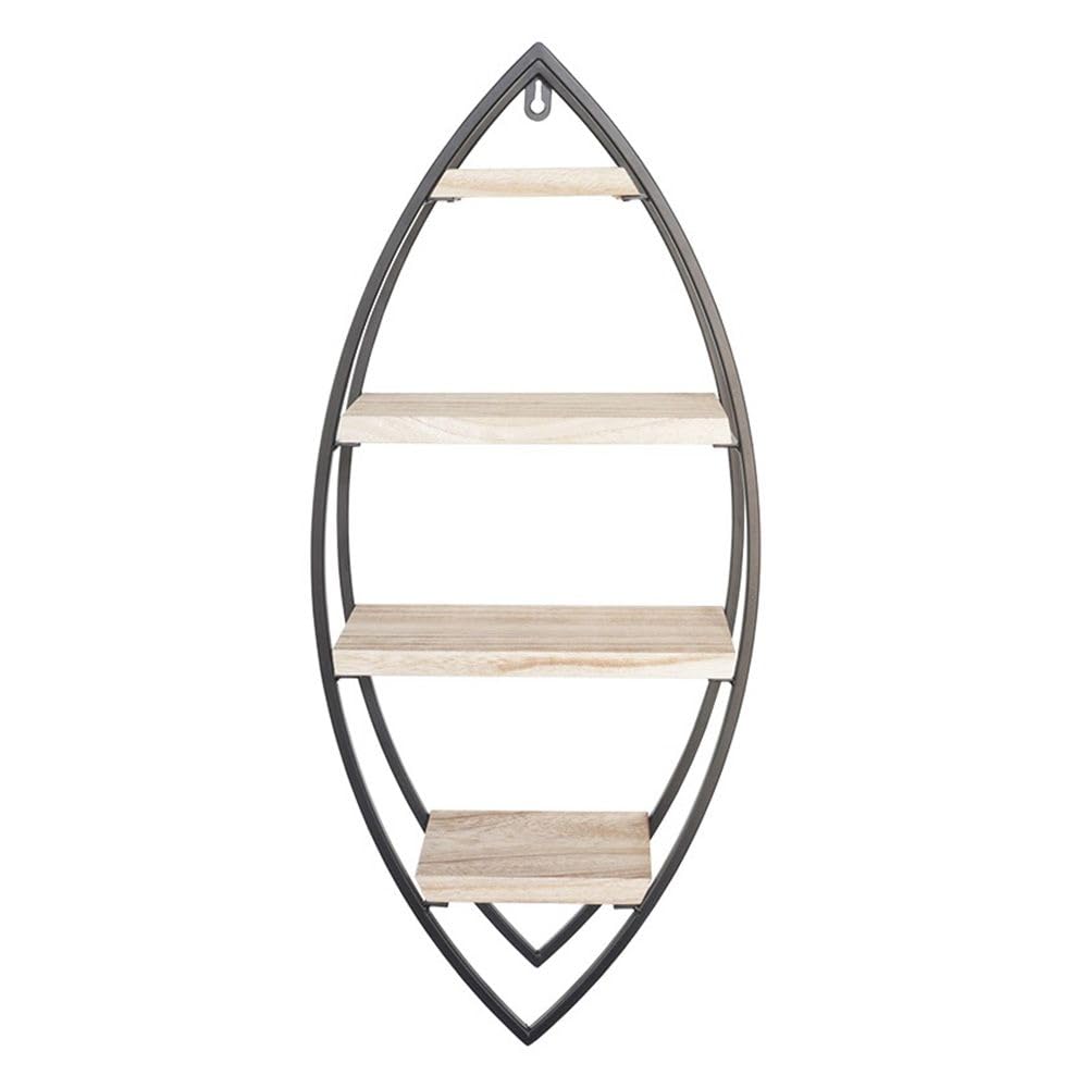 IVOL Design Metall Wandregal - Schwarz - Oval mit 4 Holzböden (36 x 80 cm)