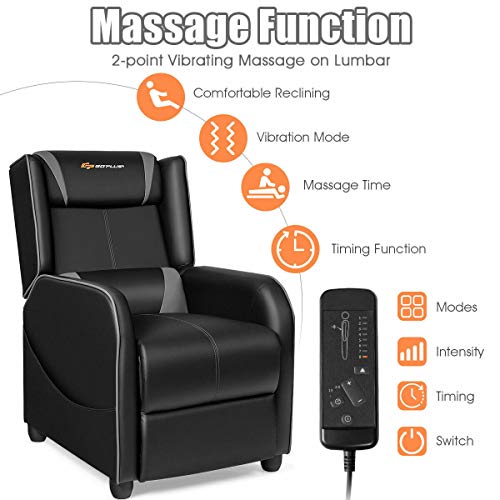 Goplus Massage Gaming Recliner Chair, Racing Style Pu Leather Single Recliner Sofa With Footrest, Adjustable Modern Living Room Recliners, Ergonomic Home Theater Recliner Seat #TOP3
