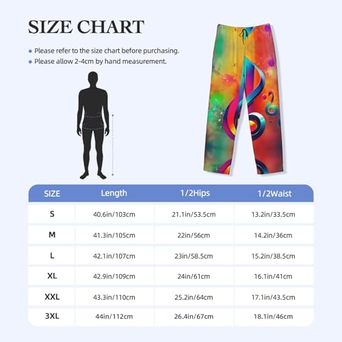 Pantalon de nuit confortable large noir avec poches élastique motif imprimé musique L - 7