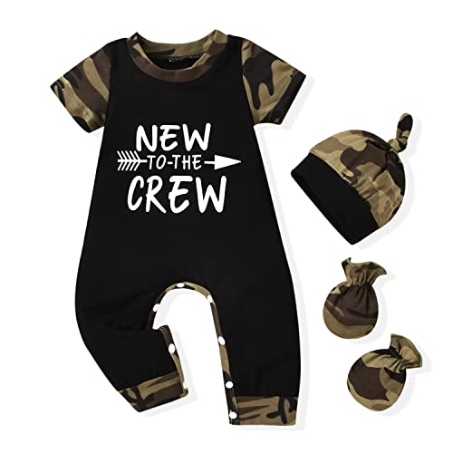 HINTINA Newborn Baby Boy Camo Camouflage Short Sleeve Romper Outfits New To The Crew Jumpsuit Spring Summer Clothes Set Nb