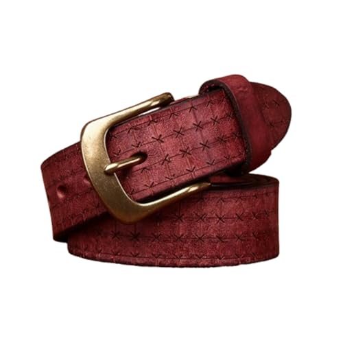 Ceinture sangle gravée relief rayures croisées marron café