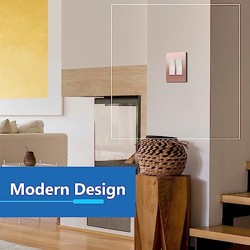 Image of LIDER Double Decorator Metal Wall Plate, Temperature and Impact Resistant, Screwless Cover, Modern Upgrade, Mid-Size 2-Gang 4.88 inch x 4.92 inch, UL Listed, Stainless Steel, Brushed Rose Gold, 1-Pack