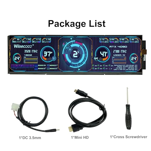 Image of wisecoco 12.6 Inch Bar LCD Screen HDMI Display Monitor 1920x515 IPS DIY Kits Dual Built-in Speakers for Hyte Y60 Computer Gaming PC Case CPU GPU Secondary Monitor Easy Install Black