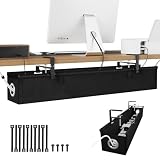 KEEGH Under Desk Cable Management Tray 36", No Drill Cord Organizer, Black